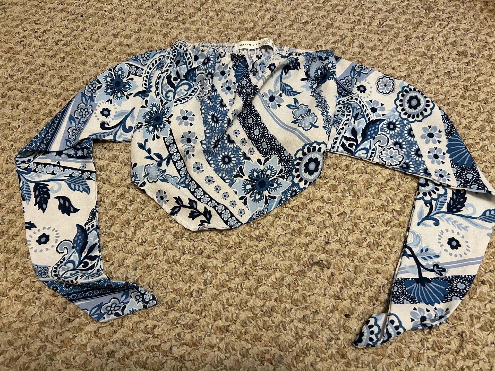Altar’d State Blue Tropical Floral Tube Crop Top Ladies XXS