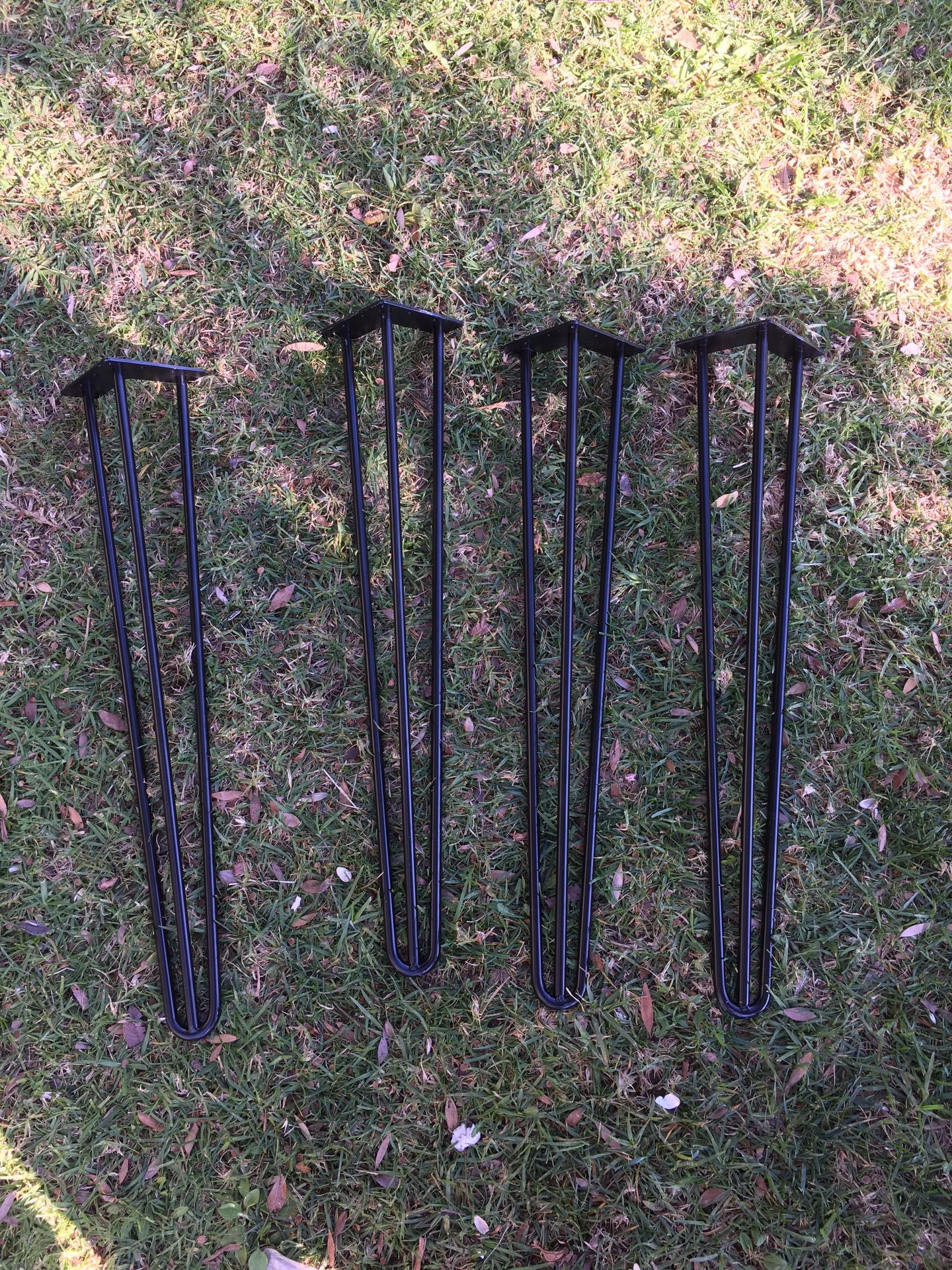 Set of Four (4) 28” Long Metal 3 Rod Hairpin Legs