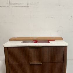 36” Brown Solid Wood Floating Bathroom Vanity with Engineered Marble Top (V82)