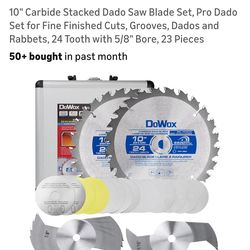 10" Carbide Stacked Dado Saw Blade Set, Pro Dado Set for Fine Finished Cuts, Grooves, Dados and Rabbets, 24 Tooth with 5/8" Bore, 23 Pieces