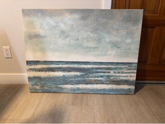 Large Coastal Ocean Canvas Wall Art – Blue Beach Painting