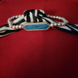 Women's Silvertone Bead Turquoise Bracelet
