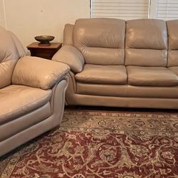 High End Beige Leather Sofa And Chair