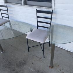 Glass Table, Chairs, Black Coffee Table