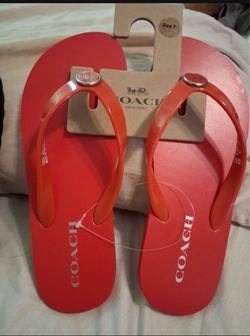 Authentic Coach Flip Flops Size 7 Red New