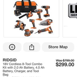 Rigid 18V Cordless 8-Tool Combo Kit