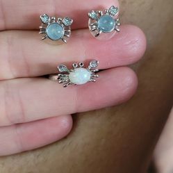Opalite/Moonstone Crab Earrings & Ring