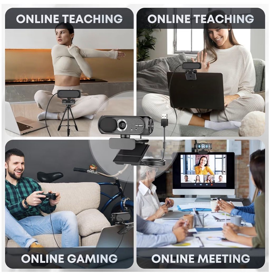 1080P HD Webcam with Microphone, Noise Cancellation, Privacy