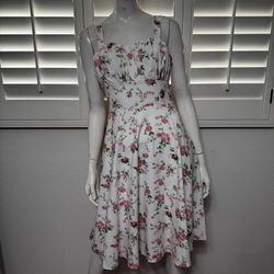 Medium white pink floral sun dress cottage core prarie long spring  