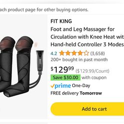 FIT KING Foot and Leg Massager for Circulation with Knee Heat with Hand-held Controller 3 Modes 3 Intensities