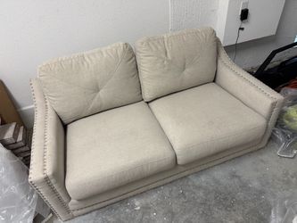 Beige Fabric Loveseat with Nailhead Trim - Amazing Condition