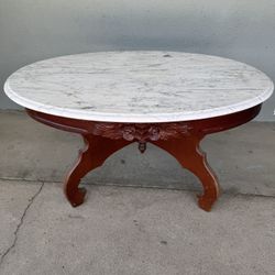 Vintage Italian Marble Top Mahogany Coffee Table 