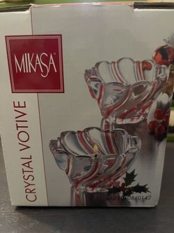 Set Of 2 Mikasa Crystal Votives (Christmas) New In Box
