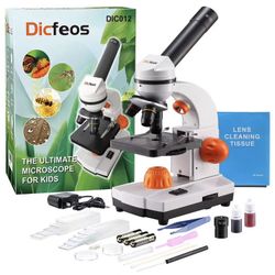 Microscope for Kids and Student, 40X-100X-250X-400X-1000X Magnification, Optics Glass Lens, Dual-Light Illumination, Extra 25X Ocular Lens and Microsc