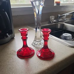 Ruby Red Candlestick Holders