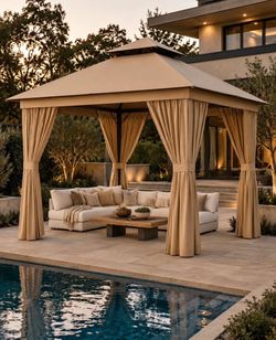 Canopy Patio Gazebo 10 ft. x 10 ft. Metal Frame Canopy with Double Roofs,