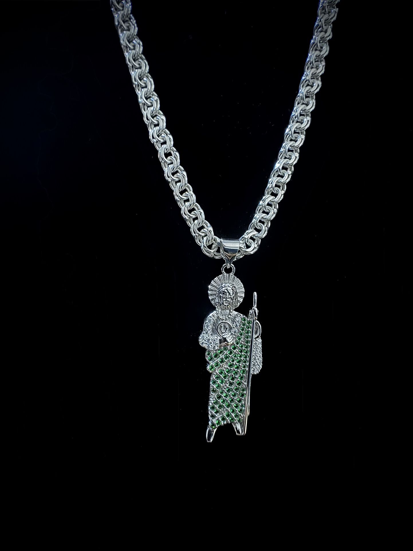 925 Silver Chino Chain 6mm • 26” Long with San Judas Pendant