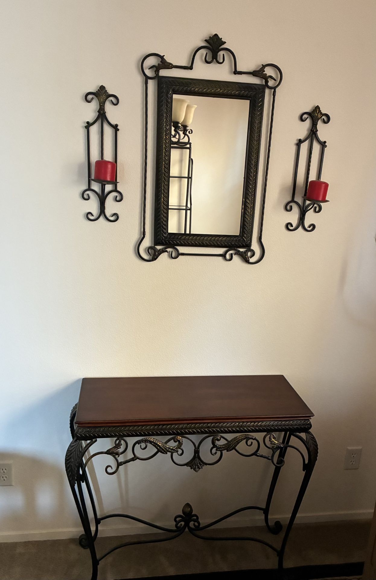Wrought Iron Mirror and Table Set