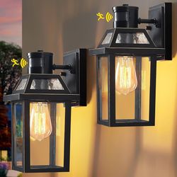 2 Pack Black Motion Sensor Porch Wall Lights with 3 Lighting Modes, Dusk to Dawn & Waterproof