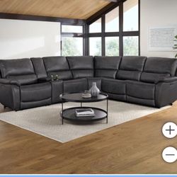 Leather Power Reclining Sectional Sofa Couch 