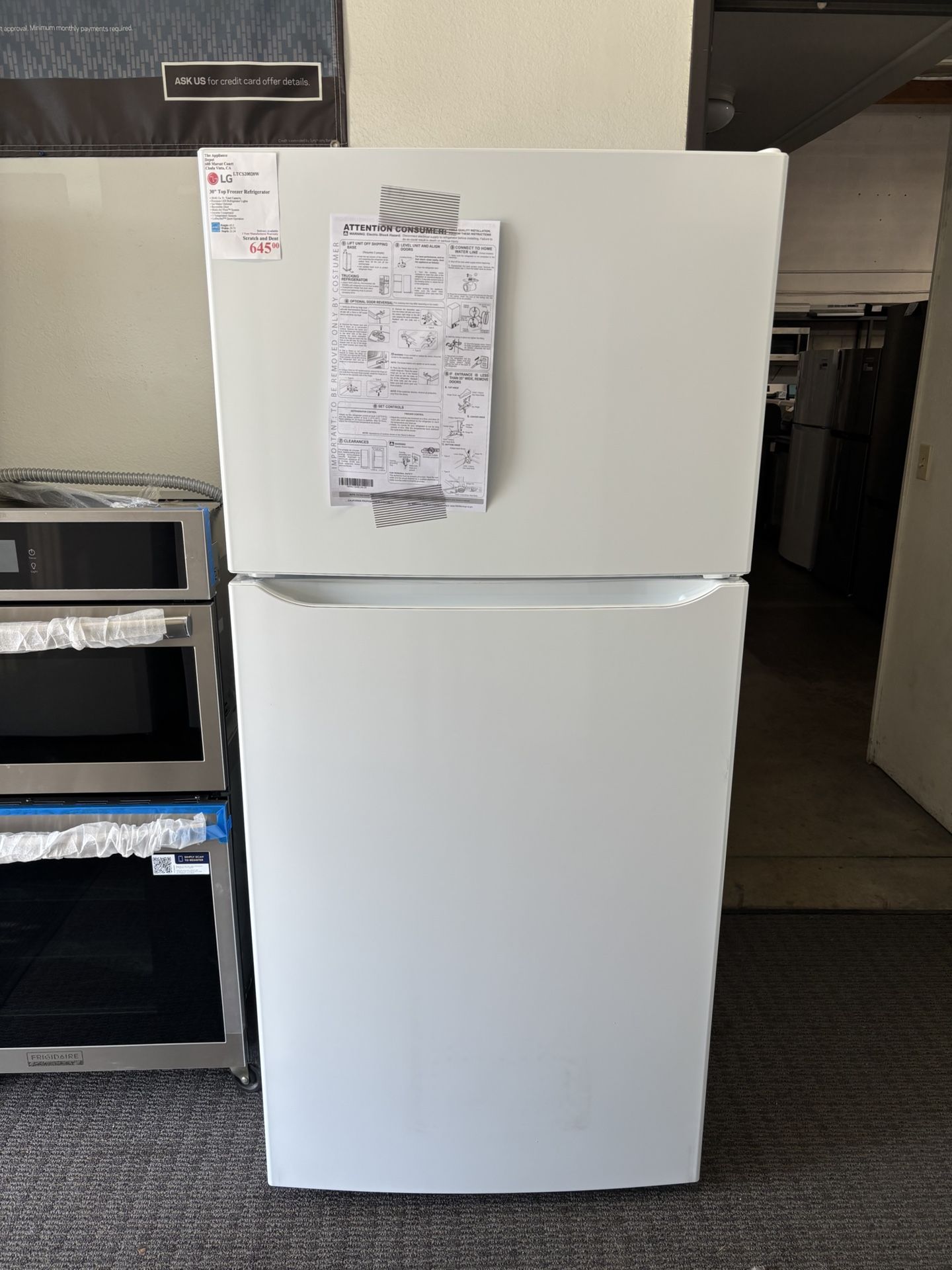 New LG 30” Top Freezer Refrigerator 