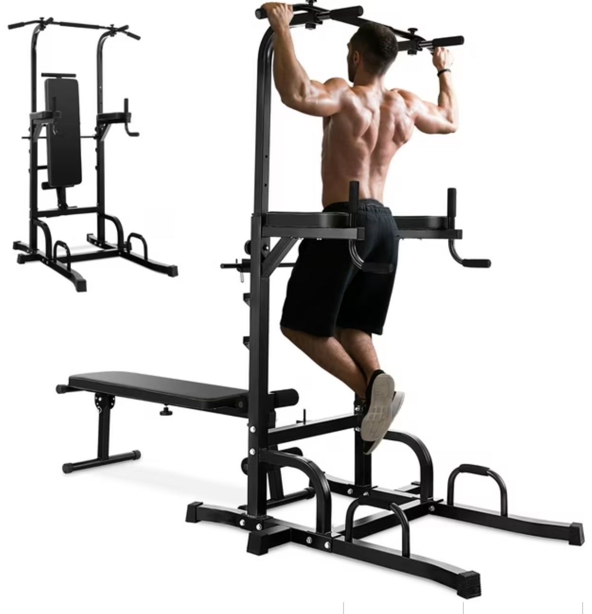 Multi-Function Power Tower & Weight Bench – Full Home Gym Setup 