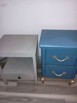 Teal 2-Drawer Nightstand with Gold Hardware and 1-drower gray nightstand