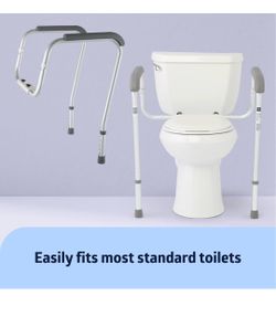 Medline Toilet Handle Safety Rail, Aluminum Grab Bar for Bathroom, 27.5" to 32" Adjustable Height, 250-lb. Capacity