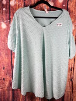 Maurices Mint Green Swiss Dot Short Sleeve V Neck Top 4X