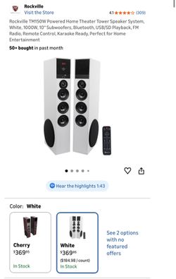 Rockville White TM150W Tower Speakers (Pair)