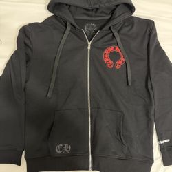 Chrome Hearts Red Horseshoe Zip Up Hoodie