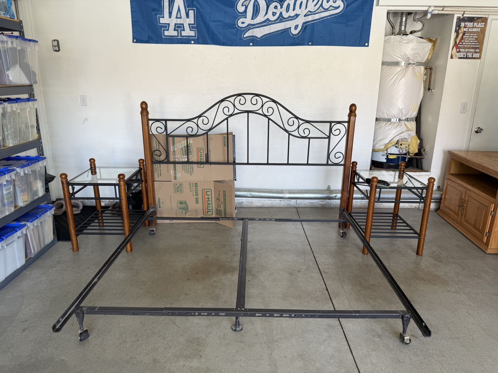 King Bed Frame And 2 Glass End Tables 