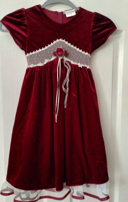 Girls Red Velvet Dress Child's Size 5