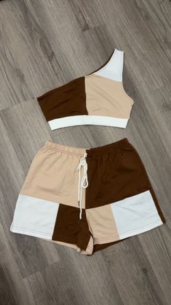 SHEIN Brown and Beige Two Piece Set