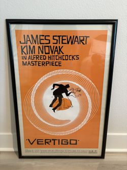 1996 Reproduction Poster Of 1958 Alfred Hitchcock Film Vertigo with James Stewart and Kim Novak