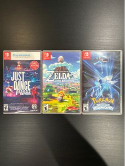 Nintendo Switch Games Lot - The Legend of Zelda Link’s Awakening, Pokémon Brilliant Diamond, Just Dance 2013