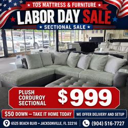 Plush Corduroy Sectional Sofa with Chaise 🚚WE DELIVER🚚