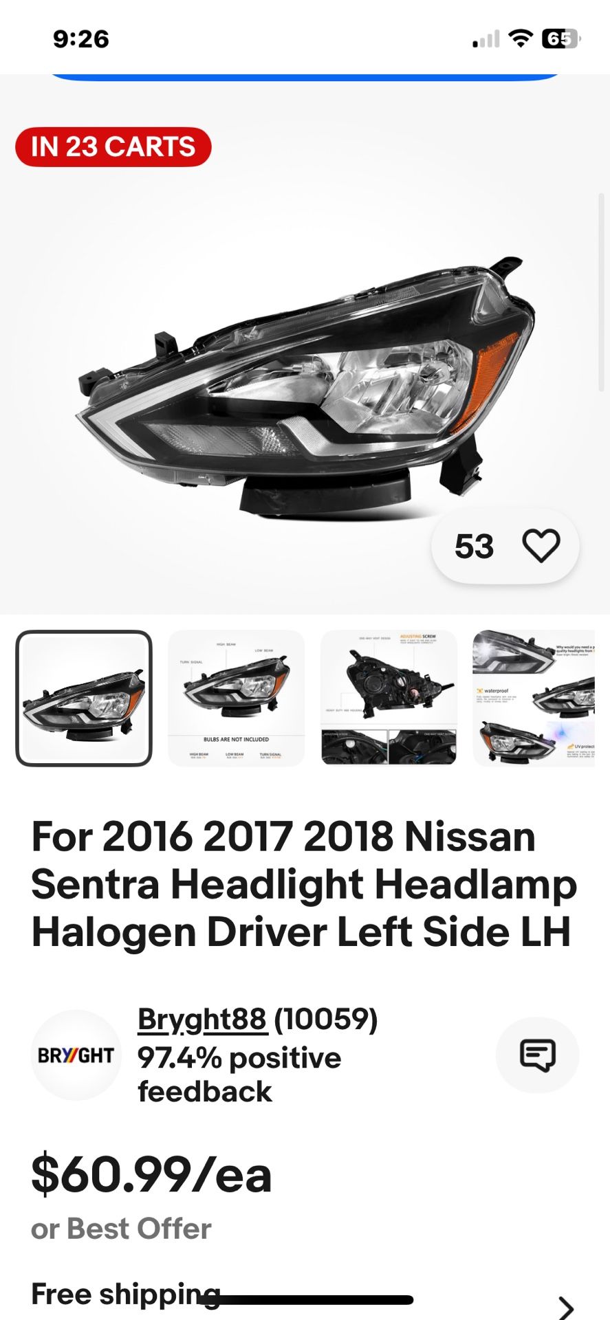 2016-2018 Nissan Sentra Headlight LEFT