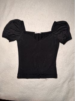 Mezzanine Women's Black Sweetheart Puff Sleeve Ruched Stretch Crop Blouse S