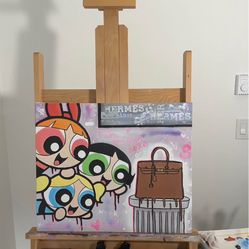 Original Pop Art Designer Powerpuff girls painting Birkin Hermes