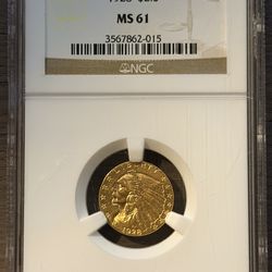 1928 $2.50 Indian gold coin NGC MS 61