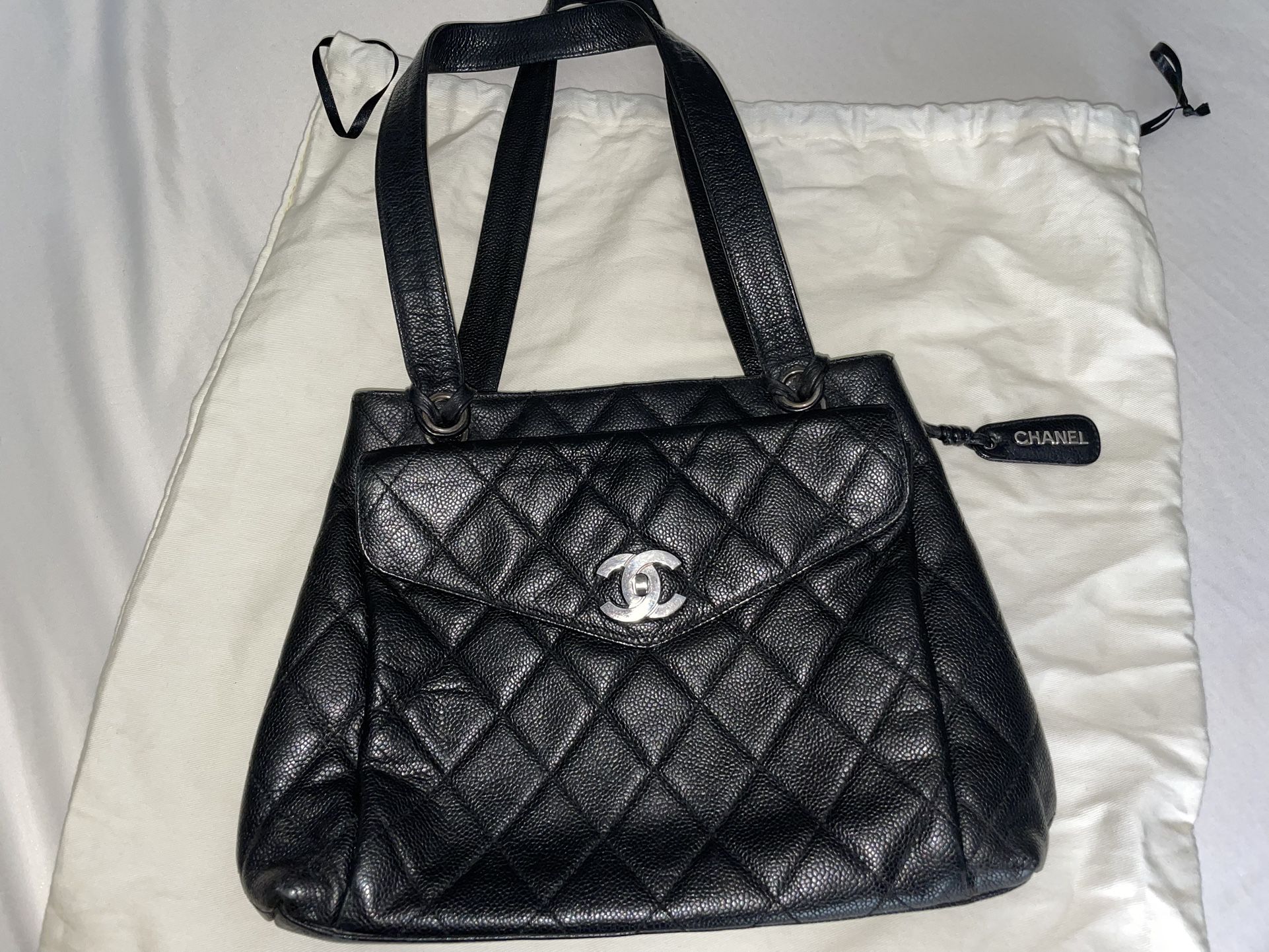 Vintage Chanel Black Caviar Leather Shoulder Bag