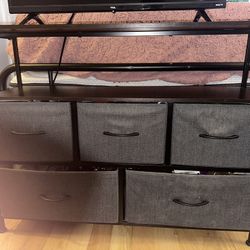 Modern Black Entertainment Stand w/ Gray Fabric Drawers – $50