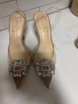 Jessica Simpson Clear Jeweled Slingback Heels