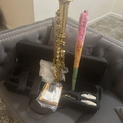 Straight Soprano Saxophone Sax New Body-Gold Keys Bb B-Flat