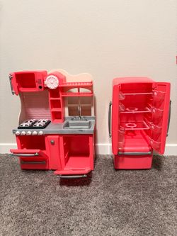 Pink Play Kitchen Set with Refrigerator - Like New