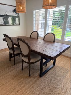 Pottery Barn Reclaimed Wood Dining Table + 4 RH Dining Chairs – $750