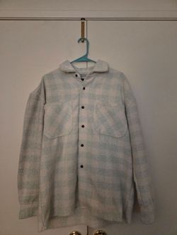 Light Blue Plaid Flannel Button-Up Shirt