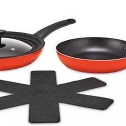 Bella 4 Pieces Frying Pan Set Red 9” And 11” Pans