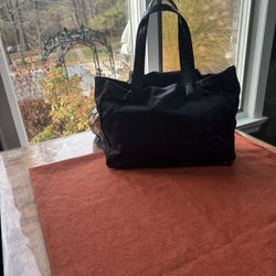 Authentic Chanel Nylon Tote With Leather Handles 